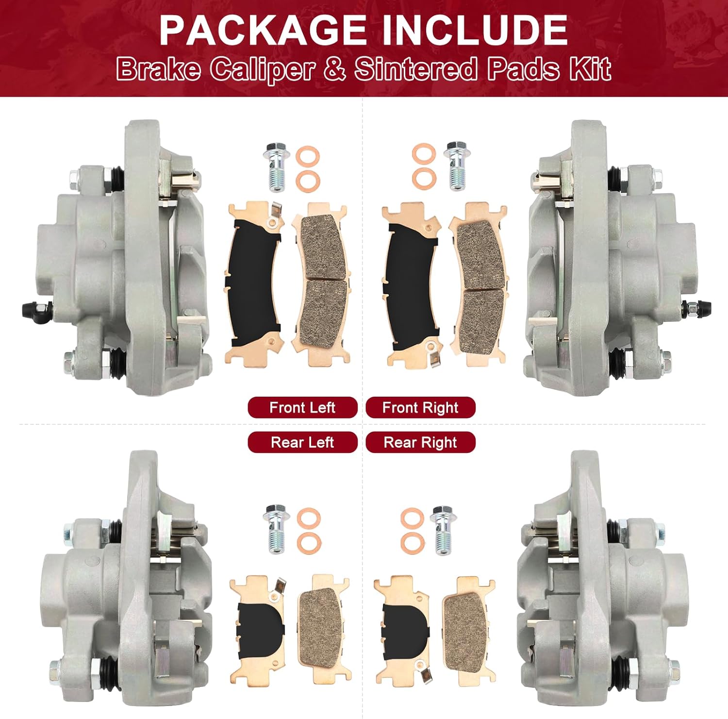 M MATI Front & Rear Disc Brake Calipers with Sintered Pads for Honda Pioneer 1000 Talon 1000 1000X 1000R SXS1000 2016-2023