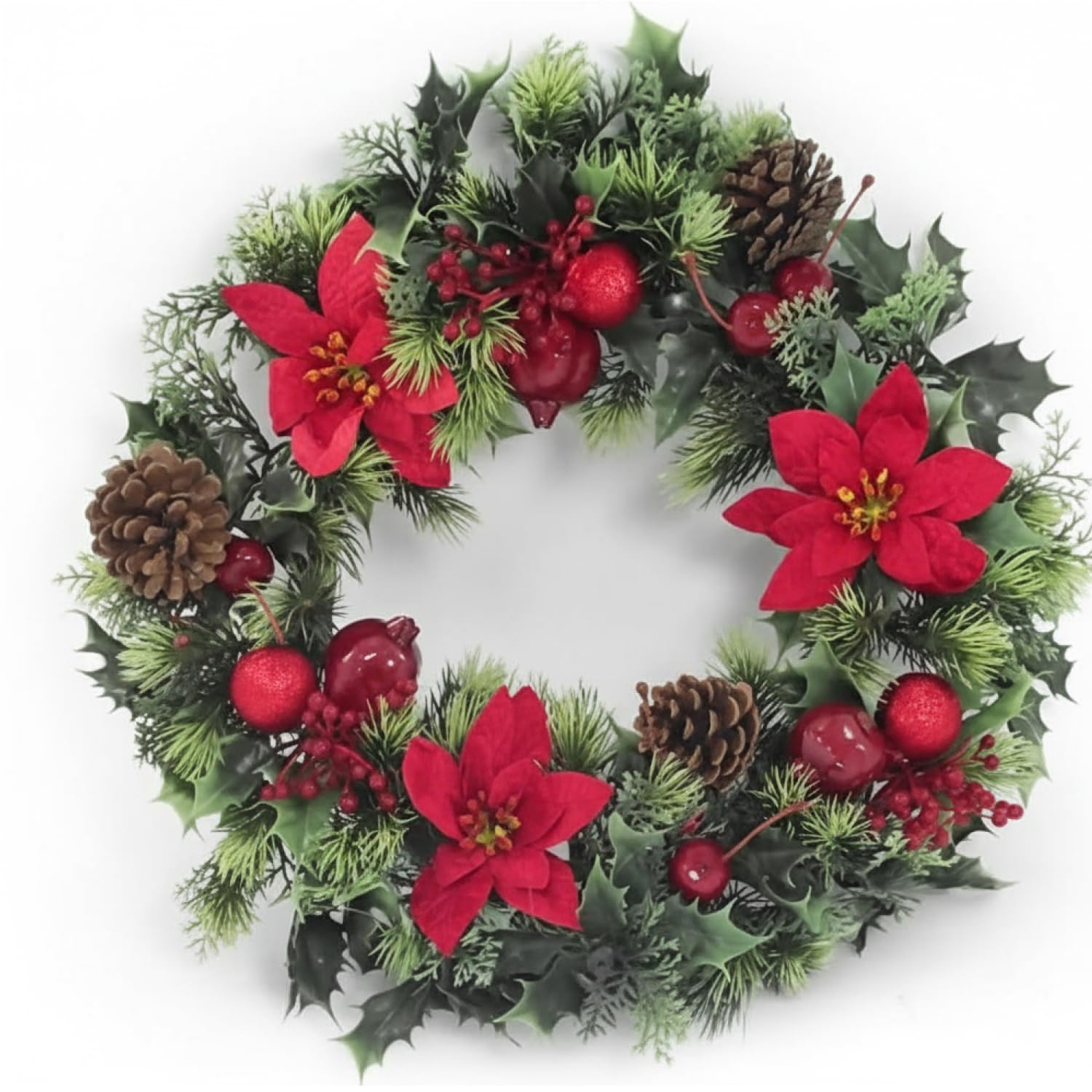 A1-Homes Artificial Plastic Holly Christmas Wreath/Candle Ring with Snow for indoors and outdoors (Apple Berry Red, 45 cm)