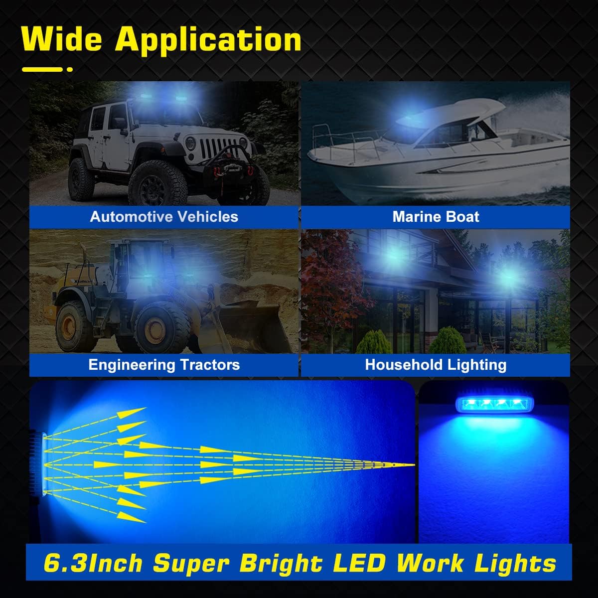 WFPOWER Blue Boat Spreader Lights, 2 Pack 72W Pontoon Lights Spreader for Boats, Waterproof Marine LED Lights Dock Light for Night Fishing, 6.3 Inch T-Top Boat Deck Lights 12V 24V for Boat SUV Truck