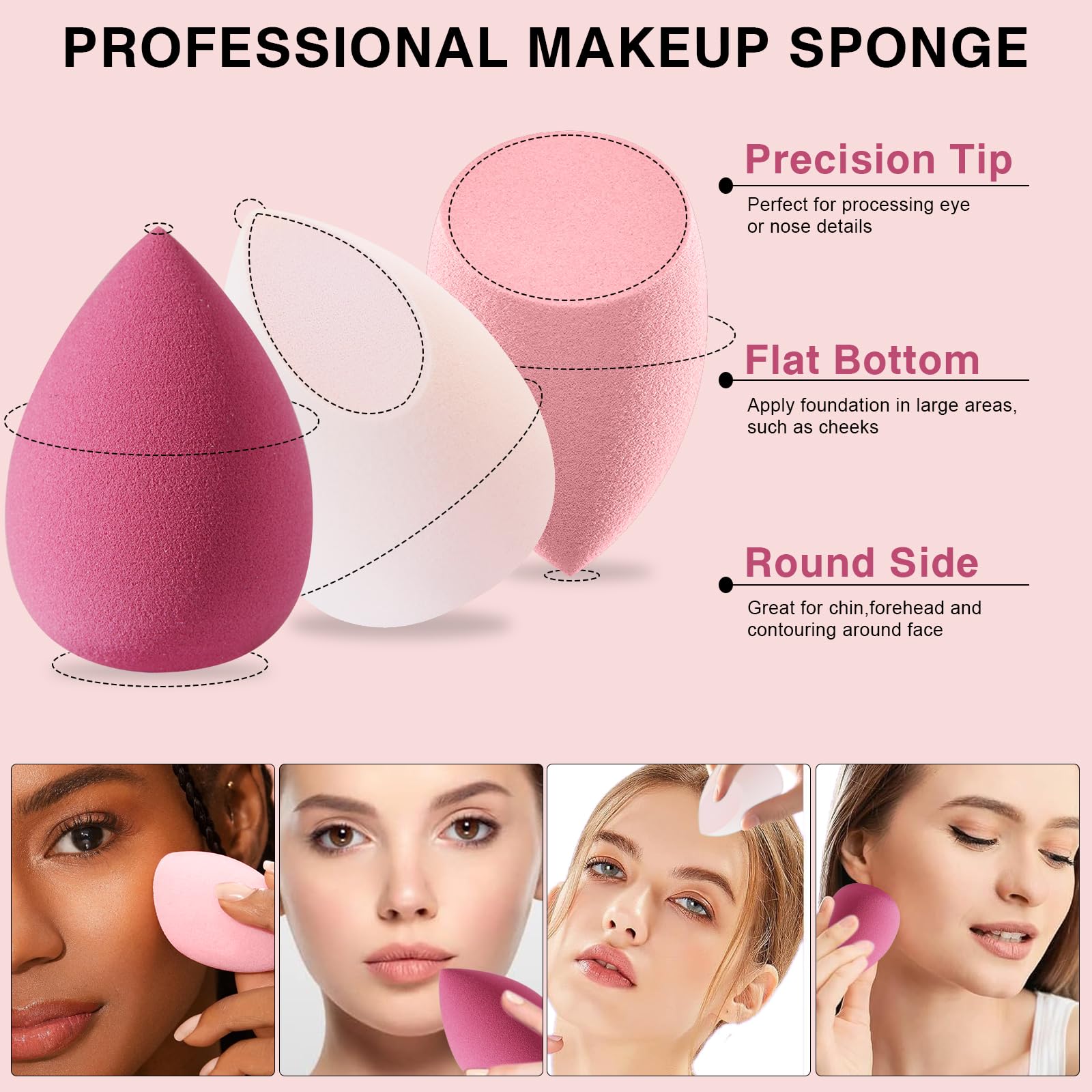DUAIU 8 Pack Makeup Sponge Set, 4 Color Beauty Blenders Make up Sponges for Liquid Cream and Powder - Image 2