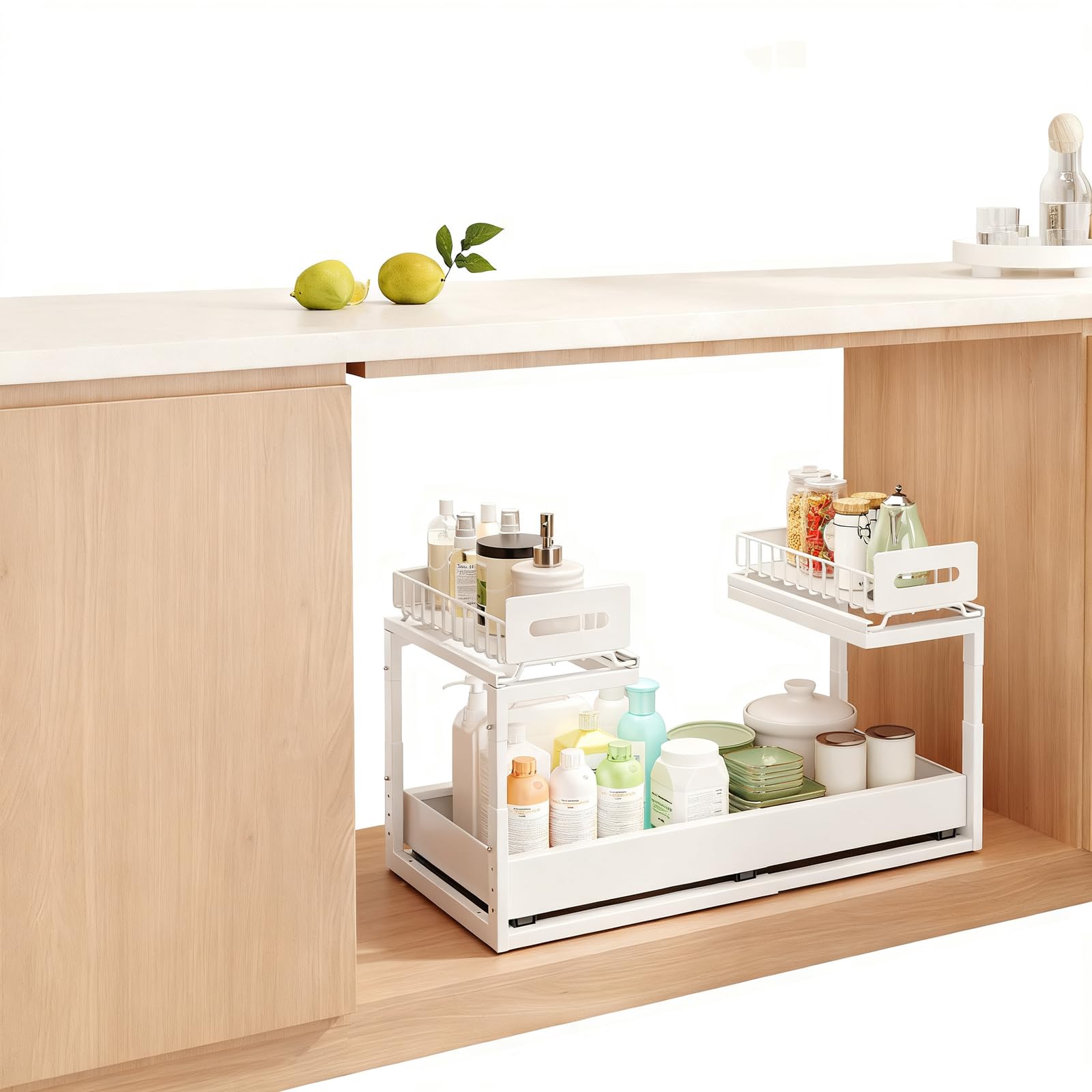 Étagère Extensible sous évier avec Panier Coulissant à,Blanc
