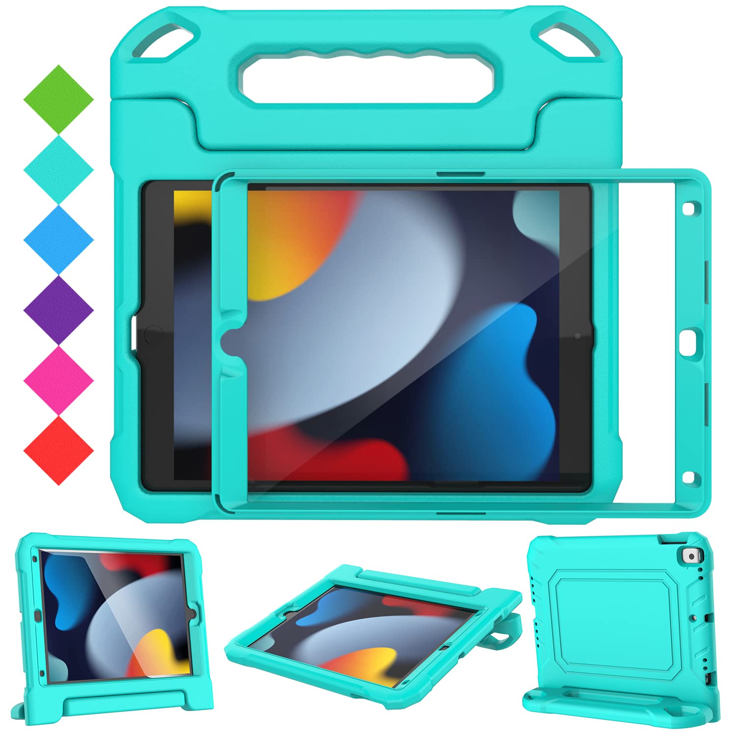 SUPLIK Kids Case for iPad 9th/8th/7th Generation -10.2 inch 2021/2020/2019, Built with Screen Protector, Durable Shockproof Handle Stand Case for