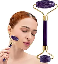 Rolo facial ametista – ferramentas faciais Gua Sha, rolos de jade para rosto, olhos e pescoço, kit de cuidados com a pele para homens e mulheres, massageador facial para rugas e levantamento