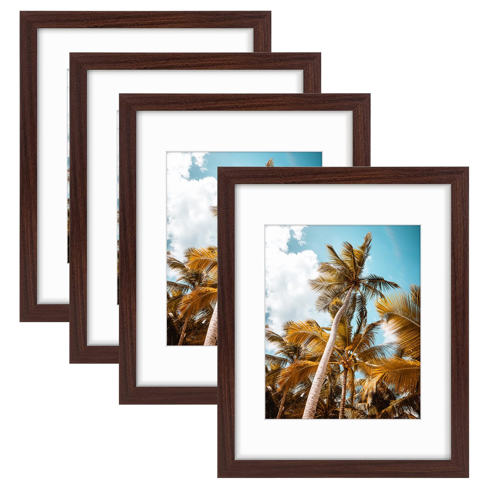 Frametory 4 Pack 11x14 Brown Picture Frame with Real Glass Mat for 8x10