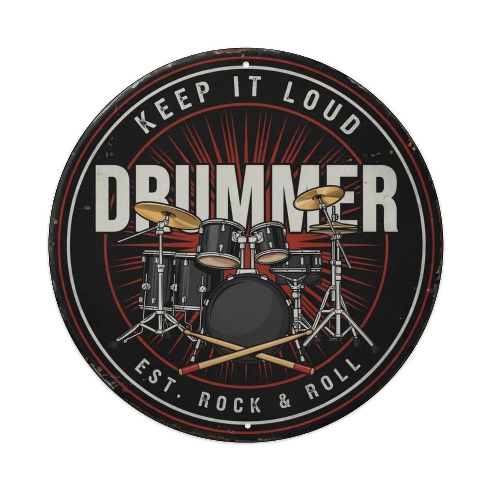 Drum Kit Rock Round Metal Tin Sign Plaque