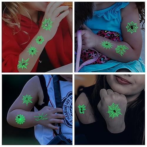 Miniatura 5 de Tatuajes temporales de araña luminosa de Halloween para niños, 10 hojas que brillan en la oscuridad, tatuajes de telaraña de Halloween para niños y