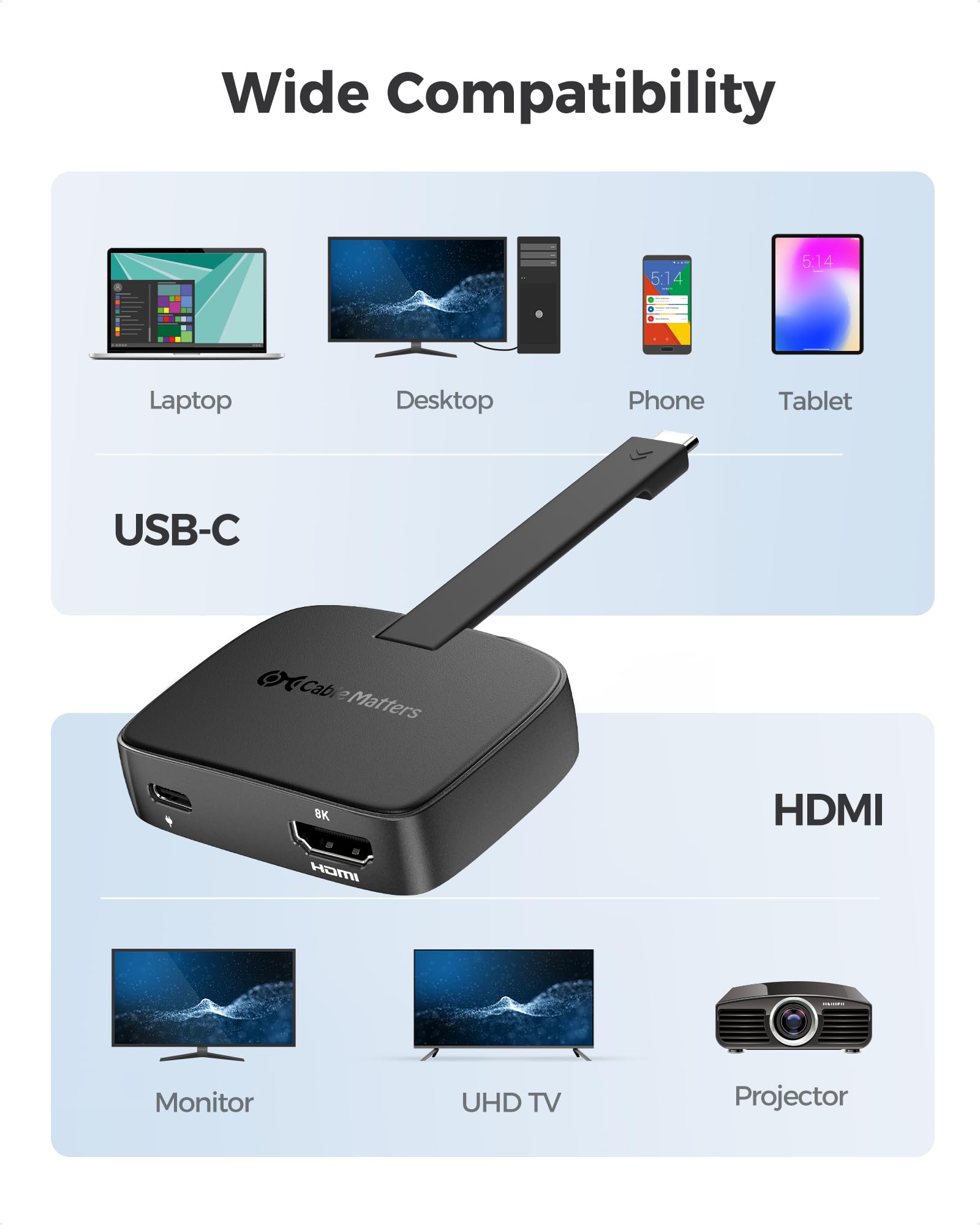 Cable Matters Adapter USB C HDMI 2.1 48 Gbit/s 100 W 4K 120 Hz 8K 60 Hz HDR