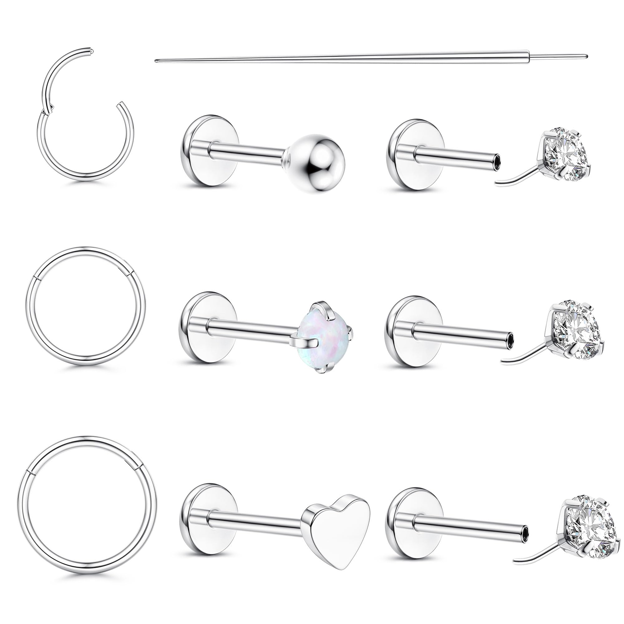 20G/18G Nose Rings Studs for Women Men - 14K Gold Filled Flat Back Nose Studs Nose Ring Hoops Hypoallergenic Surgical Steel Threadless Push in CZ Helix Tragus Conch Nostril Cartilage Piercing Jewelry