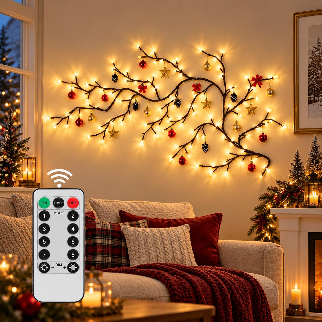 Flexible LED Branch Lights | Remote-Controlled Holiday Wall Decor，2.3m