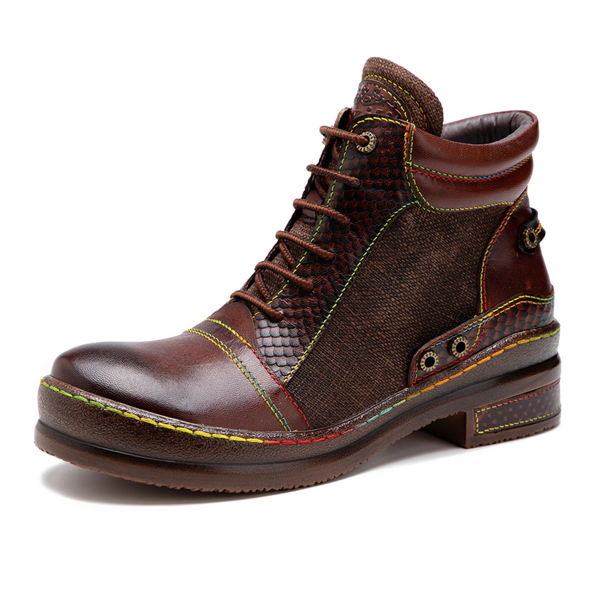 Riutiru Women's Handmade Retro High Heel Boots, Colorful Painting, Metallic Style - Fashion, Comfortable, Durable, Unique Minority Style, Metallic