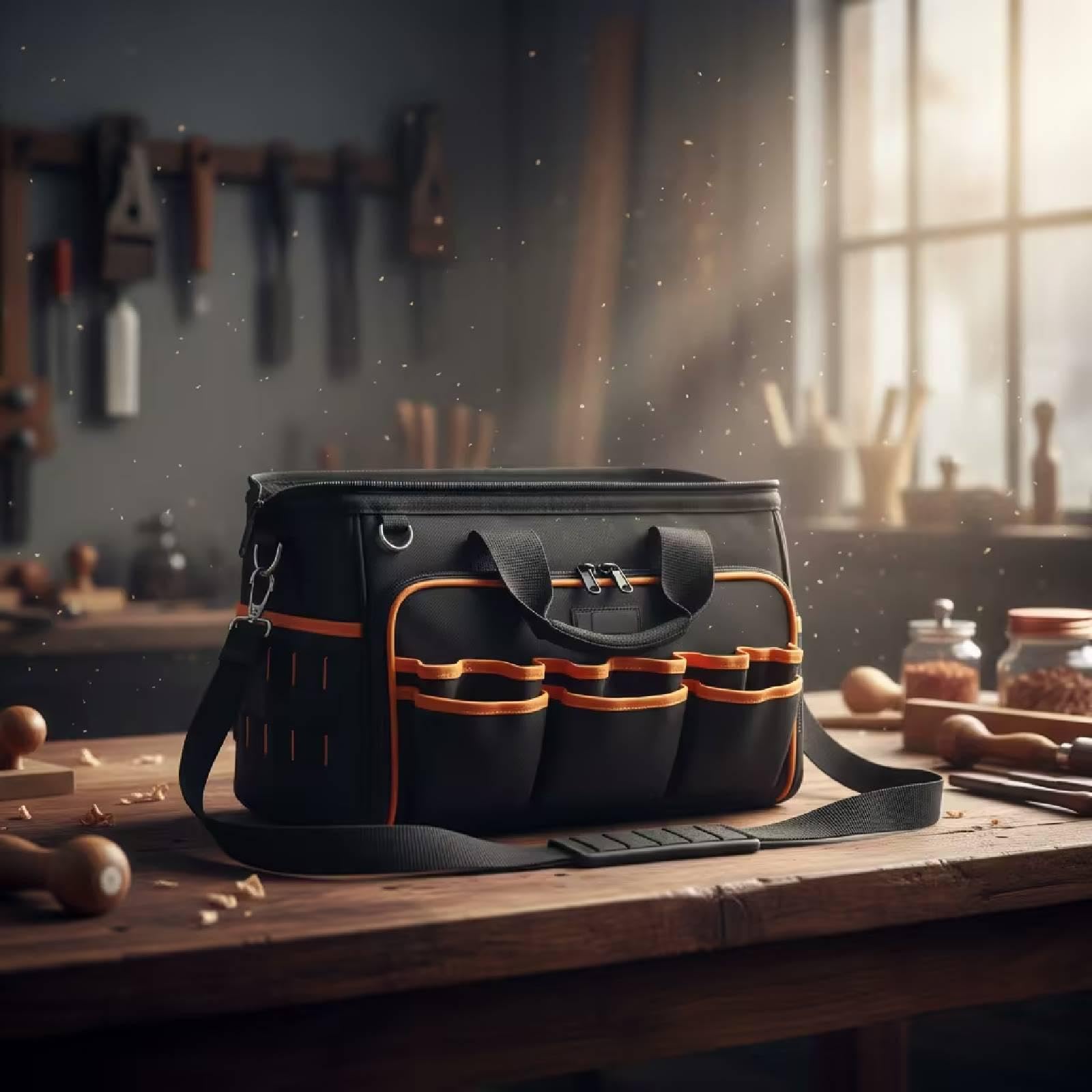 Harilla Borsa porta attrezzi multifunzione con maniglia, custodia da viaggio portatile per utensili elettrici da esterno.