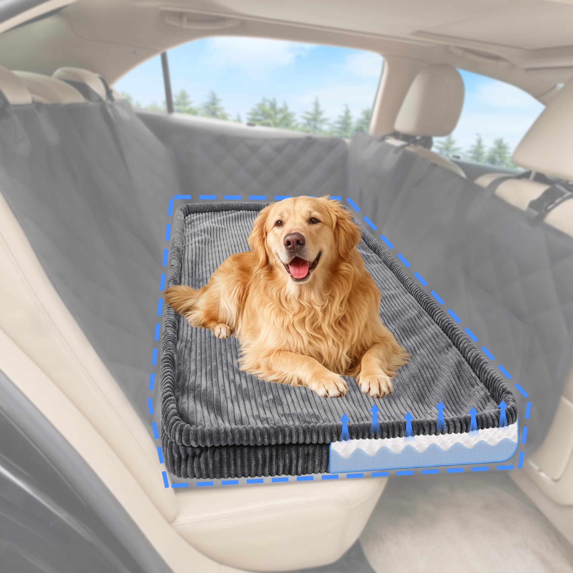 Dog Car Bed, Non-Slip Backseat Extender Pet Mat, Removable Washable Dog Bed for SUVs, Sedans & Trucks, Anti-Slip Travel Bed for Dogs, Easy Clean & Scratch-Proof & Comfort (50"x24.6")