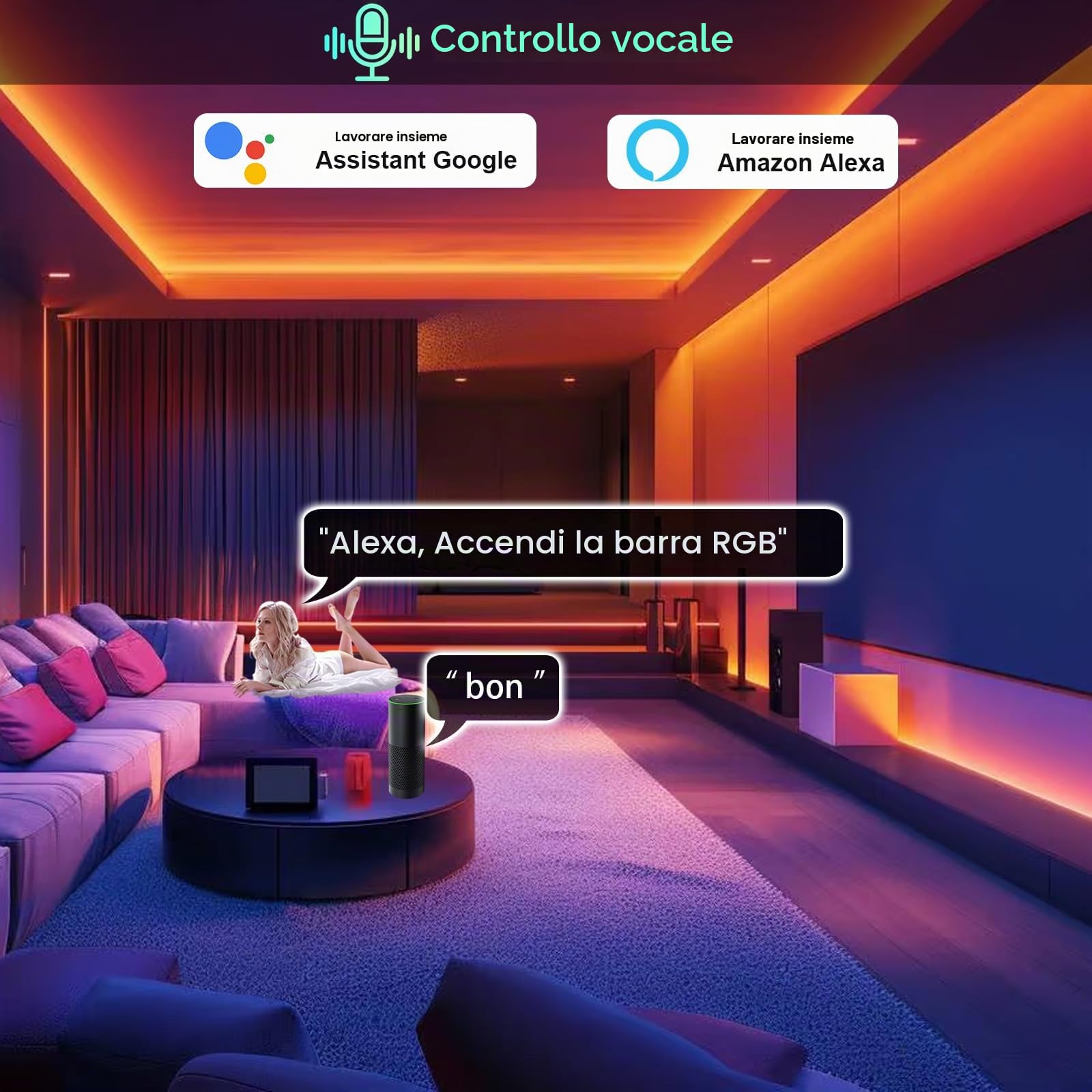 Nastro Led Cob RGBW 10 m, striscia Led RGBW WiFi 24 V 8A con APP e telecomando, fascia Led 672 LED/metro per decorazione domestica, compatibile con Alexa/Google Home