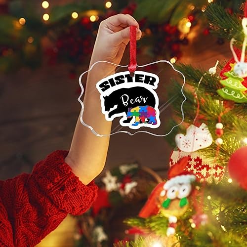 Miniatura 154 de Adorno de Navidad Mama Bear Novedad Acrílico Adornos de Navidad Mama Bear Autismo Rompecabezas Colorido Oso Navidad Colgante Ornamento Puzzle Piezas