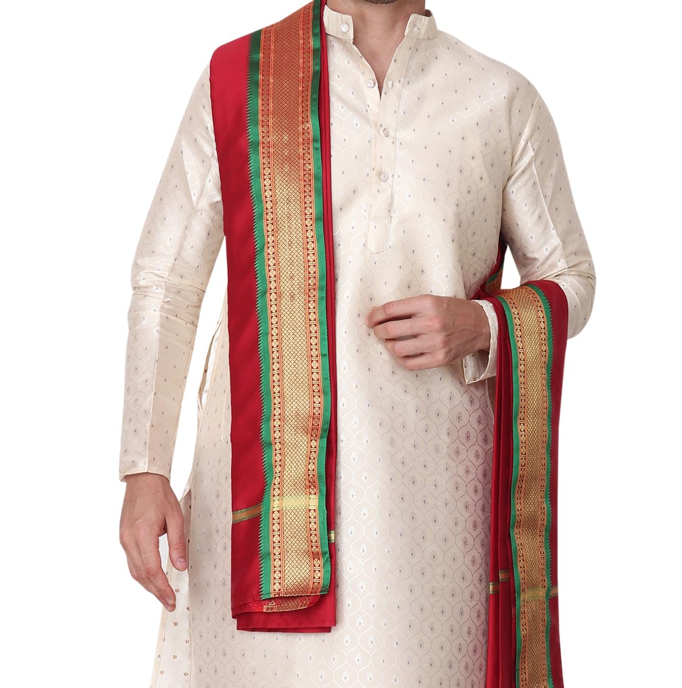 Rameshwaram Fabrics Readymade Dhoti for men with Sherwani Style Silk Kurta, Suitable for Marriage, Pooja, Festival (L-Large-40, Maroon) - Image 5 thumbnail