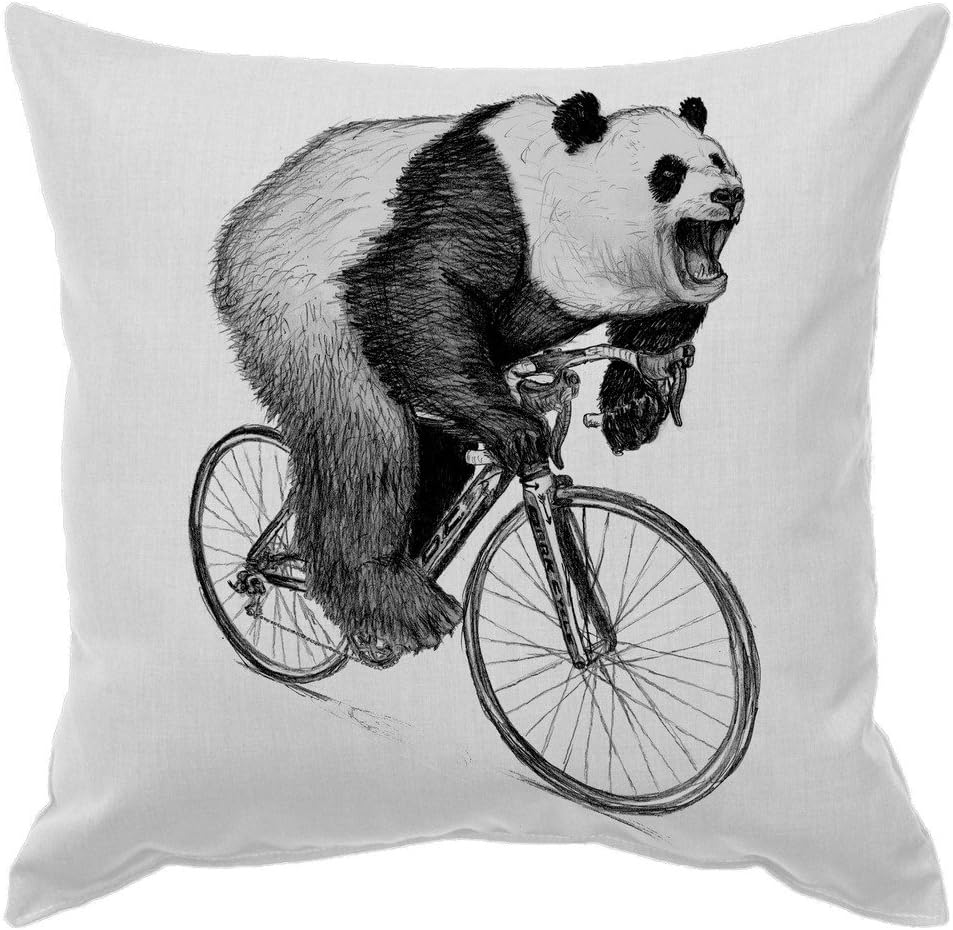 Dark Cycle Clothing, panda on a bicycle, Pillow, Soft White