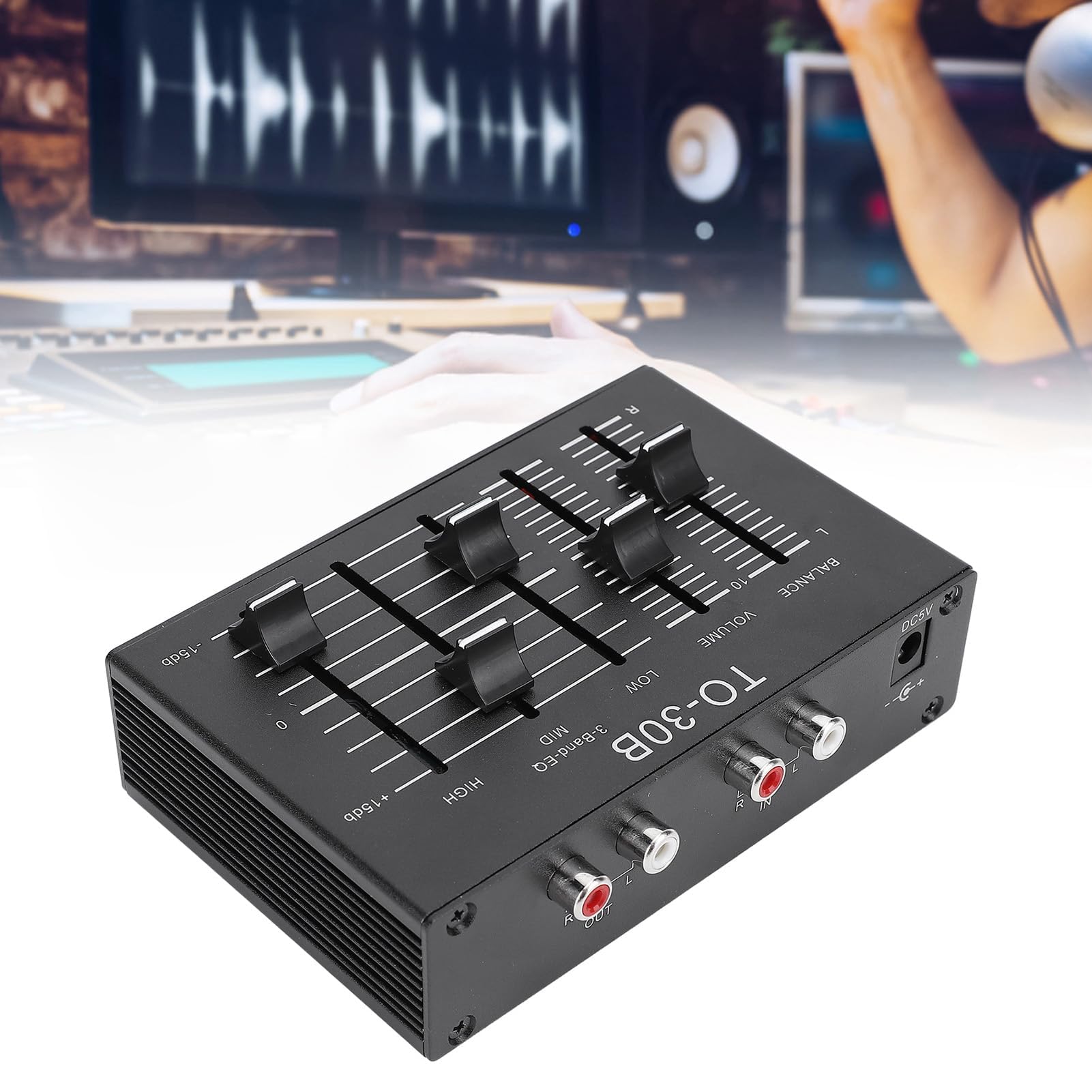 Égaliseur EQ, 3 Bandes Stéréo Haut Moyen Bas avec Contrôle du Volume HIFI, Préampli Sonore pour Électronique Haut-parleurs Amplis Casque Musique Domestique Professionnel