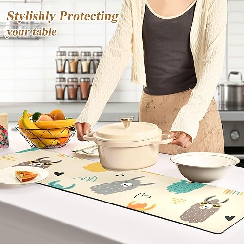 Miniatura 4 de Funny Llamas Alpacas Rainbow Yellow Fabric Trivets for Hot Dishes, Counter Protectors for Kitchen Heat Resistant and Waterproof Insulation for House