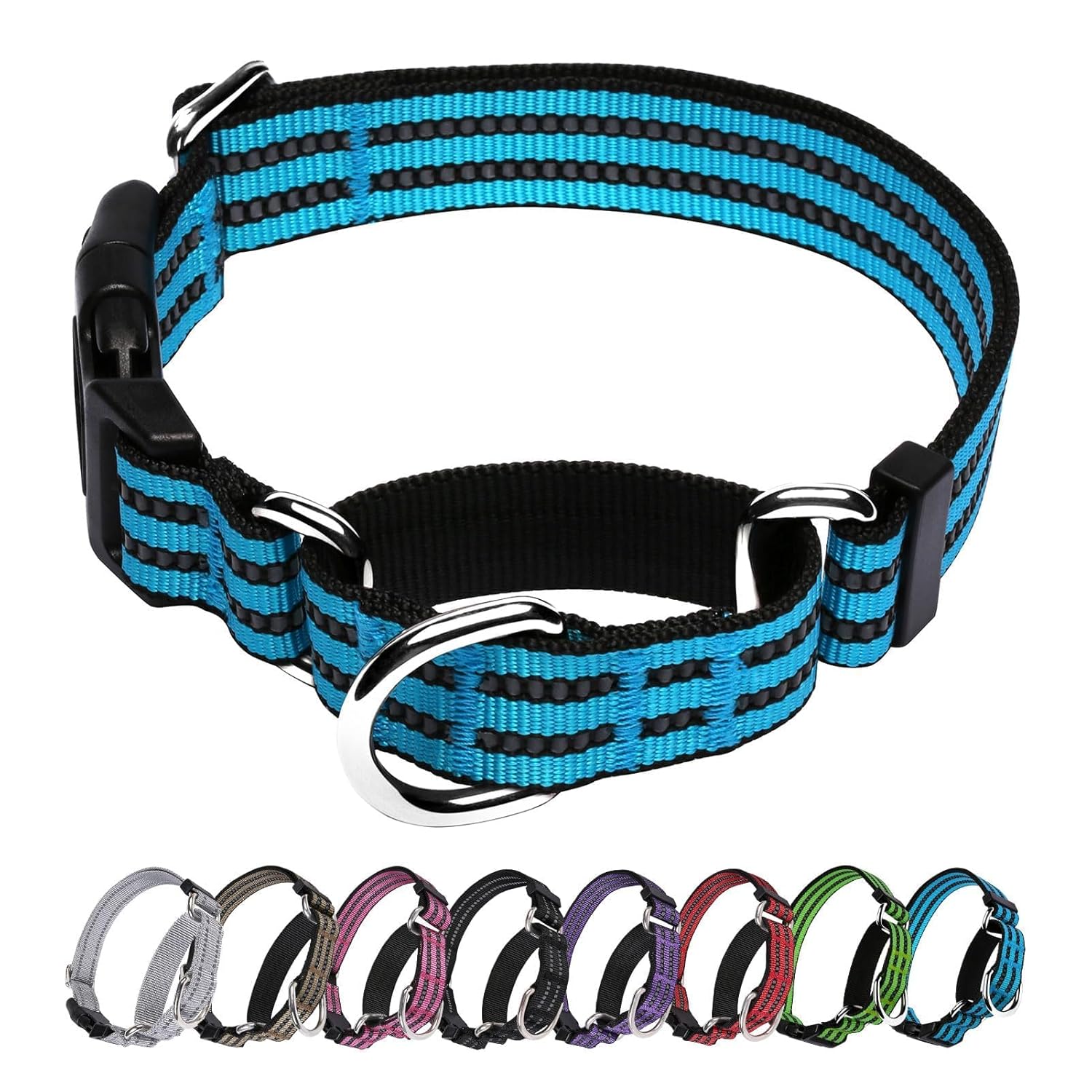 Martingale Dog Collar, Adjustable Nylon Reflective Collar with Buckle No Pull Dog Collar for Small Medium Large Dogs (Blue M)