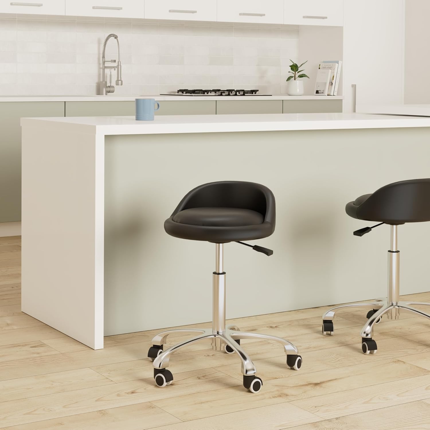 Grace & Grace Rolling Stool with Wheels and Back, Adjustable Heavy Duty Esthetician Chair Stool for Shop, Salon, Office and Home,Kitchen (Without Footrest, Black)