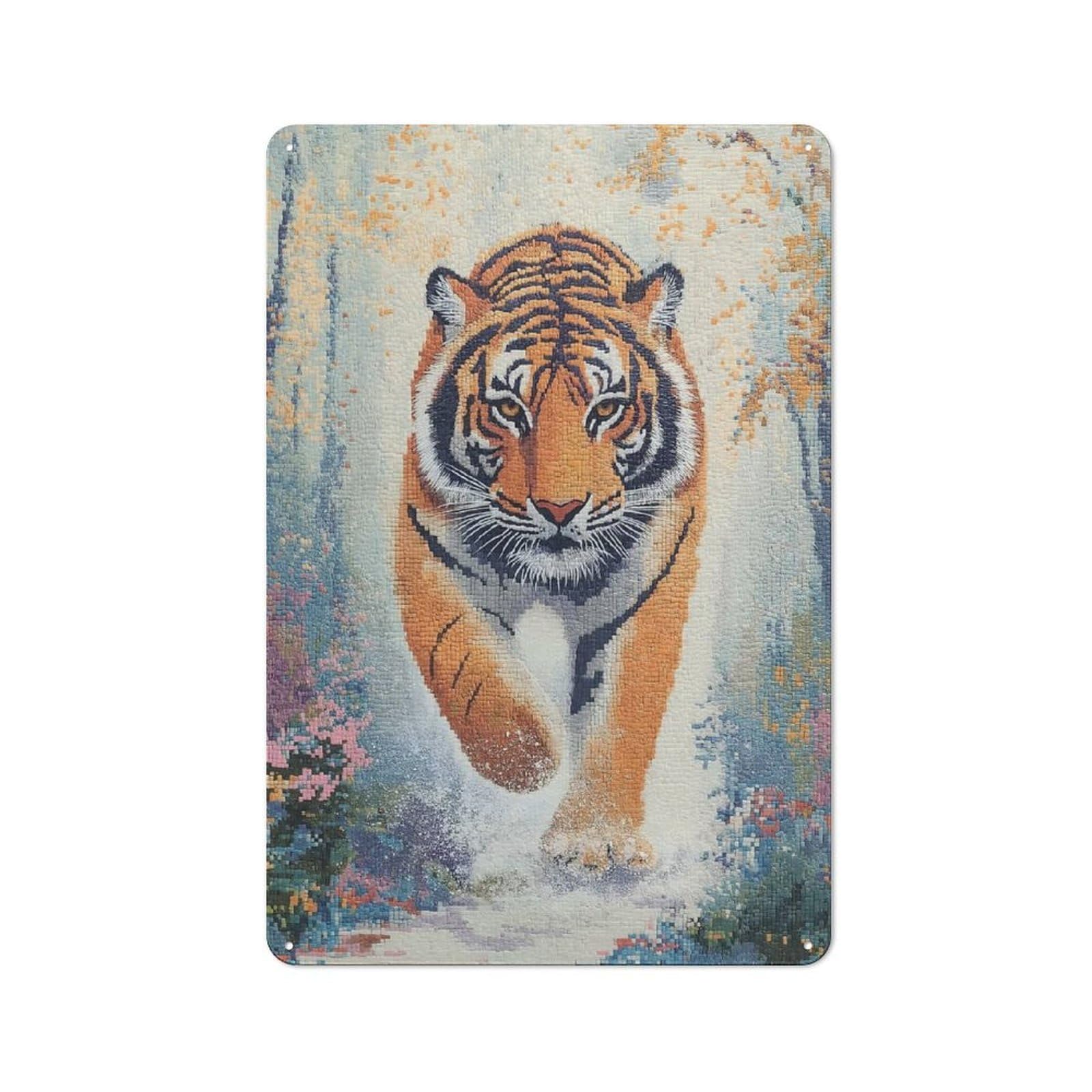 Junmoney Style-24 Tiger Walking Through Snow Vintage Metal Plaque 30X20cm For Hobby Room Or Studio, Suited To Hobby Room Decor Fans