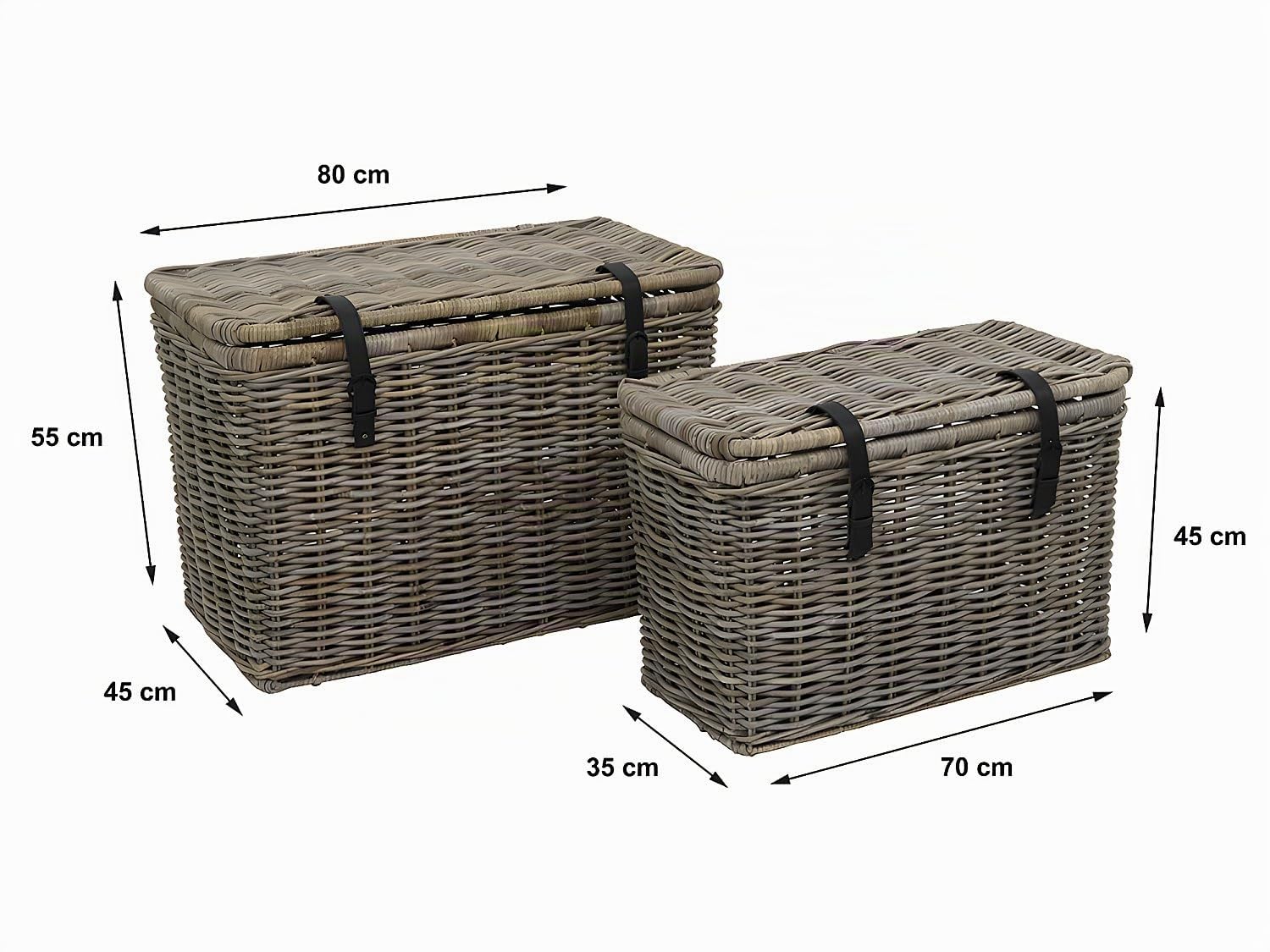 Vente-unique - Lot de 2 malles en kubu NEFTA - L80 x P45 x H55 cm et L70 x P35 x H45 cm - Gris naturel