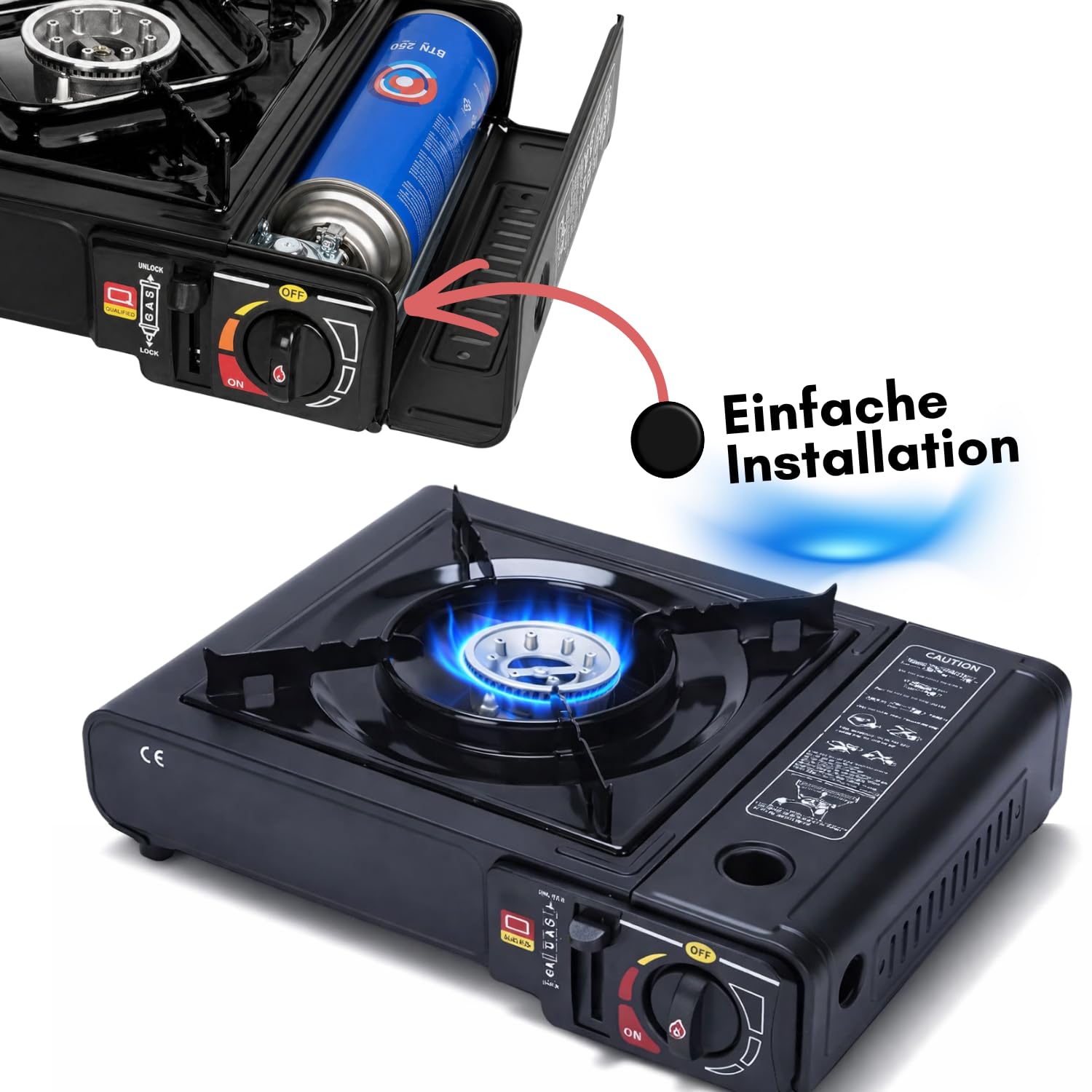 Campingkocher + 4 Gaskartuschen 227g Butane EN417 Inklusive - Portabler Gaskocher Adapter Kartusche Leicht Kompakt - Camping Wandern Innenbereich Notfall (28 Gaskartuschen)