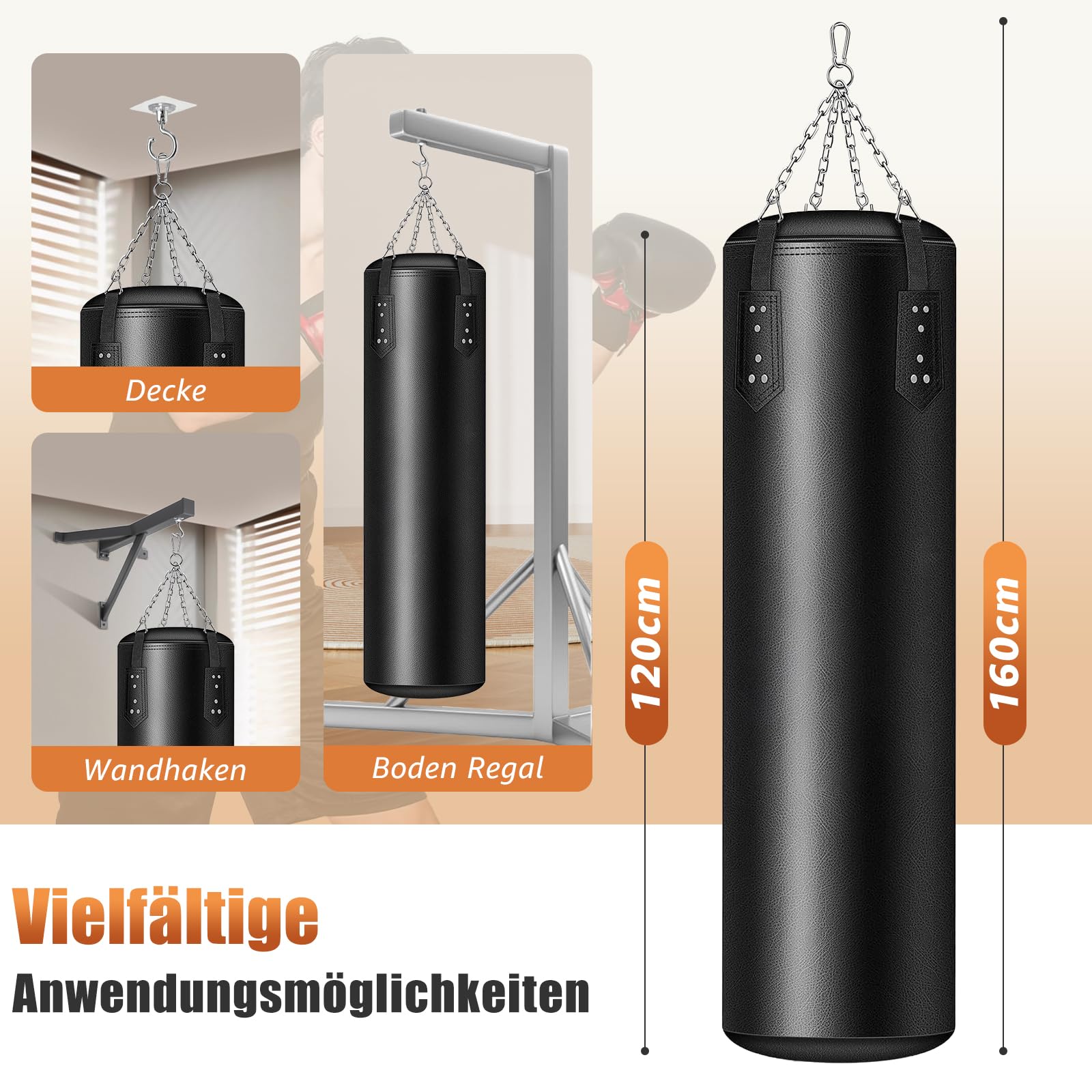 120cm/4ft Oxford Boxsack Set, Schwerer Boxsack mit Handschuhen, Wraps, Kette, Deckenhaken, Boxreflexbälle, Punching Bag Set für Kickboxen, Muay Thai, Karate, Taekwondo, Sandsack Boxen