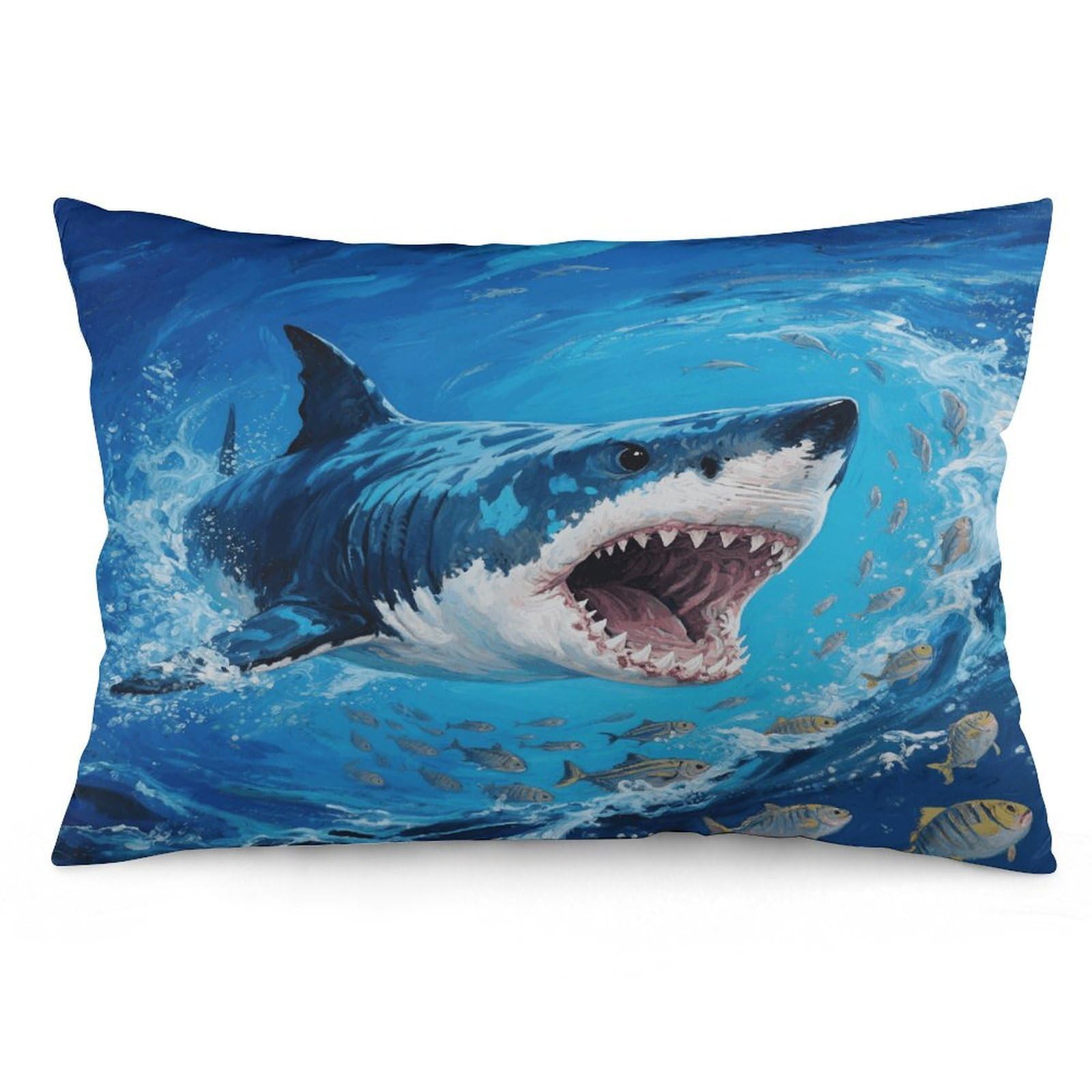 Fiercely Shark Throw Pillow Cover Soft Lumbar Pillow Covers with Zipper Breathable Rectangular Cushion Case Polyester Pillow Case Decorative Body Pillow Cover for Couch Bed
