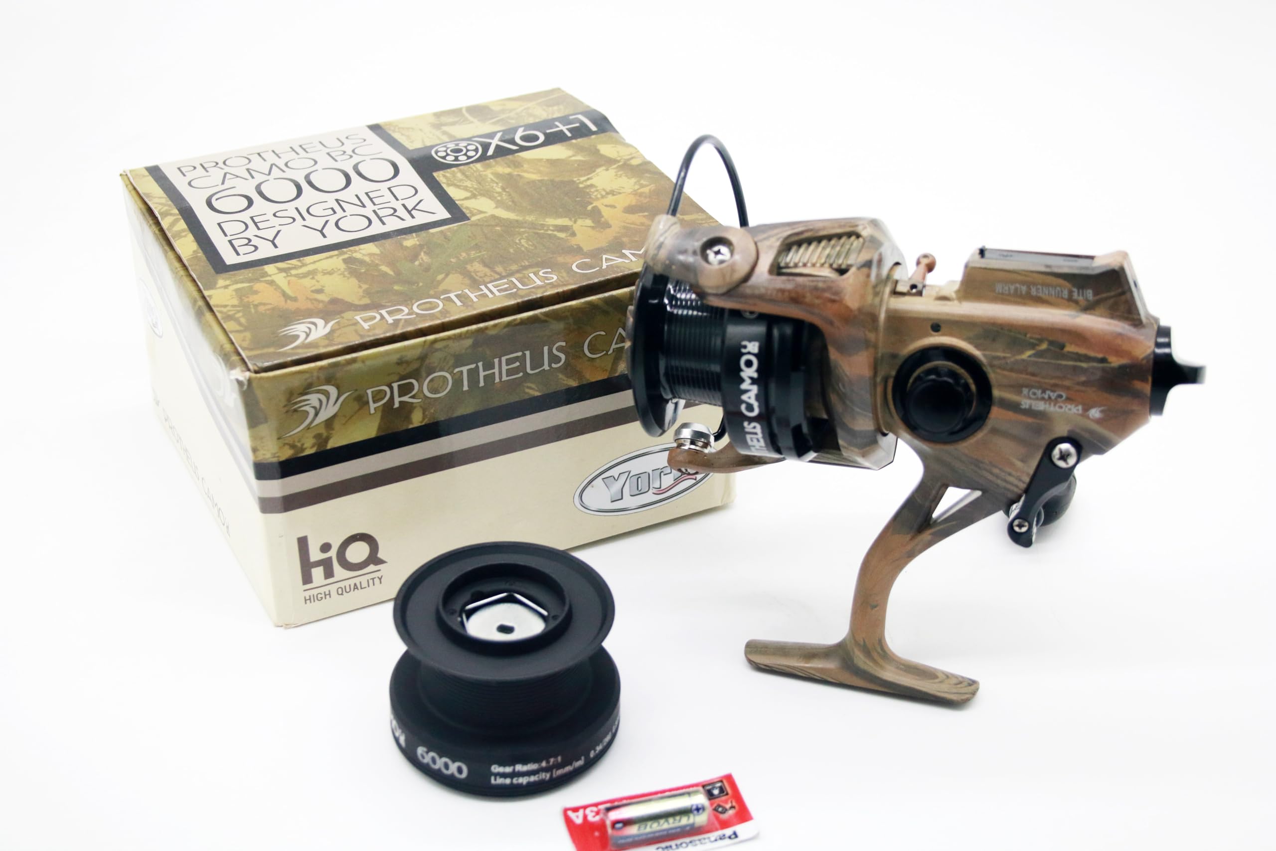 Karpfenrolle York Protheus Camo BC 6000 Freilaufrolle Feederrolle mit Bissanzeiger