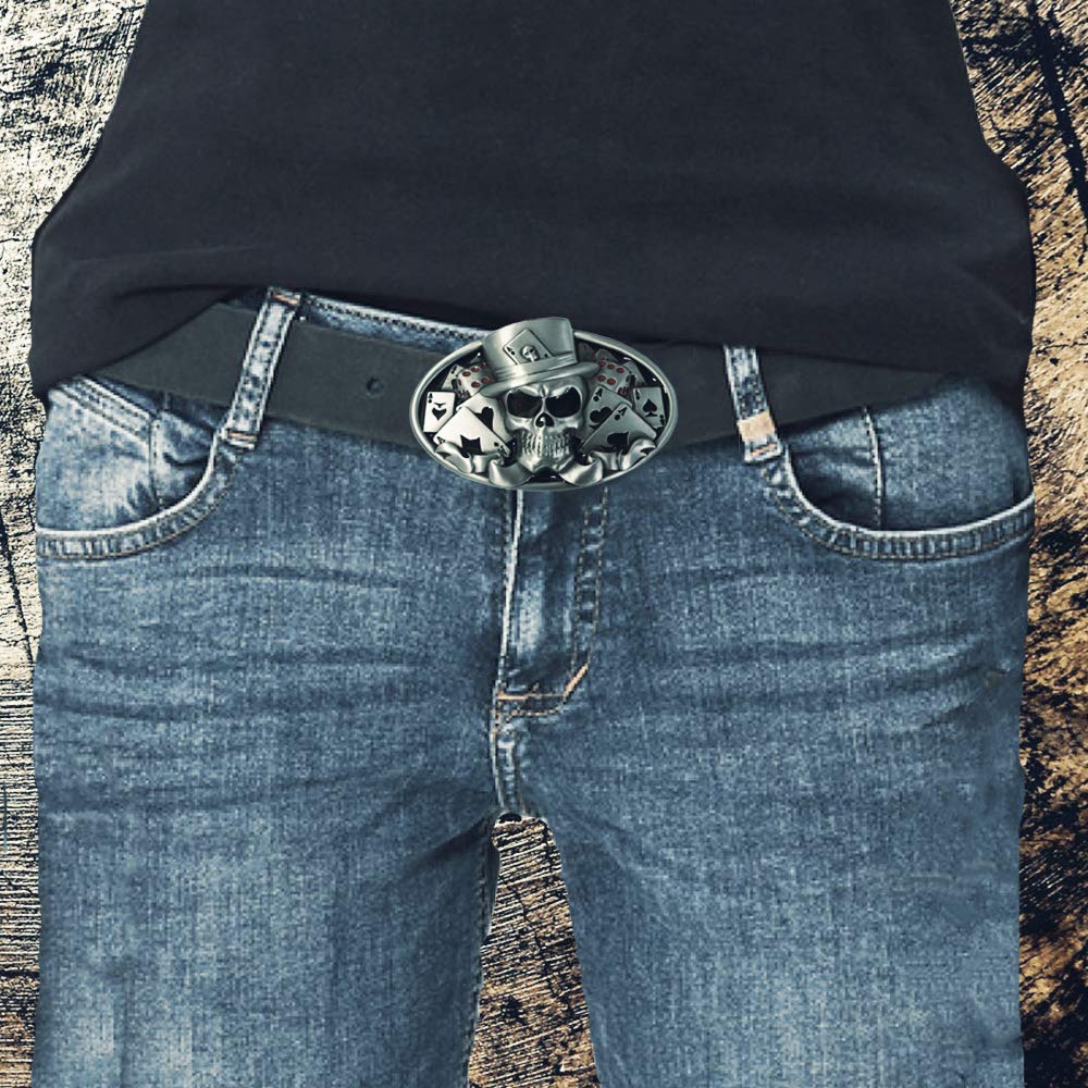 Gürtelschnalle - Glücksspiel Totenkopf - Poker Buckle (Buckle für Wechselgürtel für Damen und Herren | Belt Frauen Männer Oldschool Rockabilly Metall Gothic Wave Rock Biker Western Trucker)