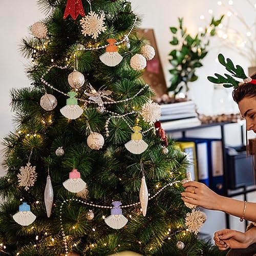 Miniatura 30 de FREEBLOSS Juego de 6 sombreros navideños de macramé y llavero con instrucciones (idioma español no garantizado) Sombrero Rojo,Papá Noel de 6