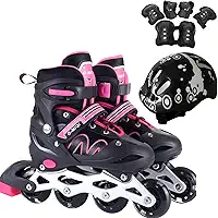 Patins Roller Inline 4 Rodas Skates Ajustavél com Roda Iluminada Jovens e Adultos, Para iniciantes, Uso Interno e Externo + Kit Completo com Capacete e Proteções
