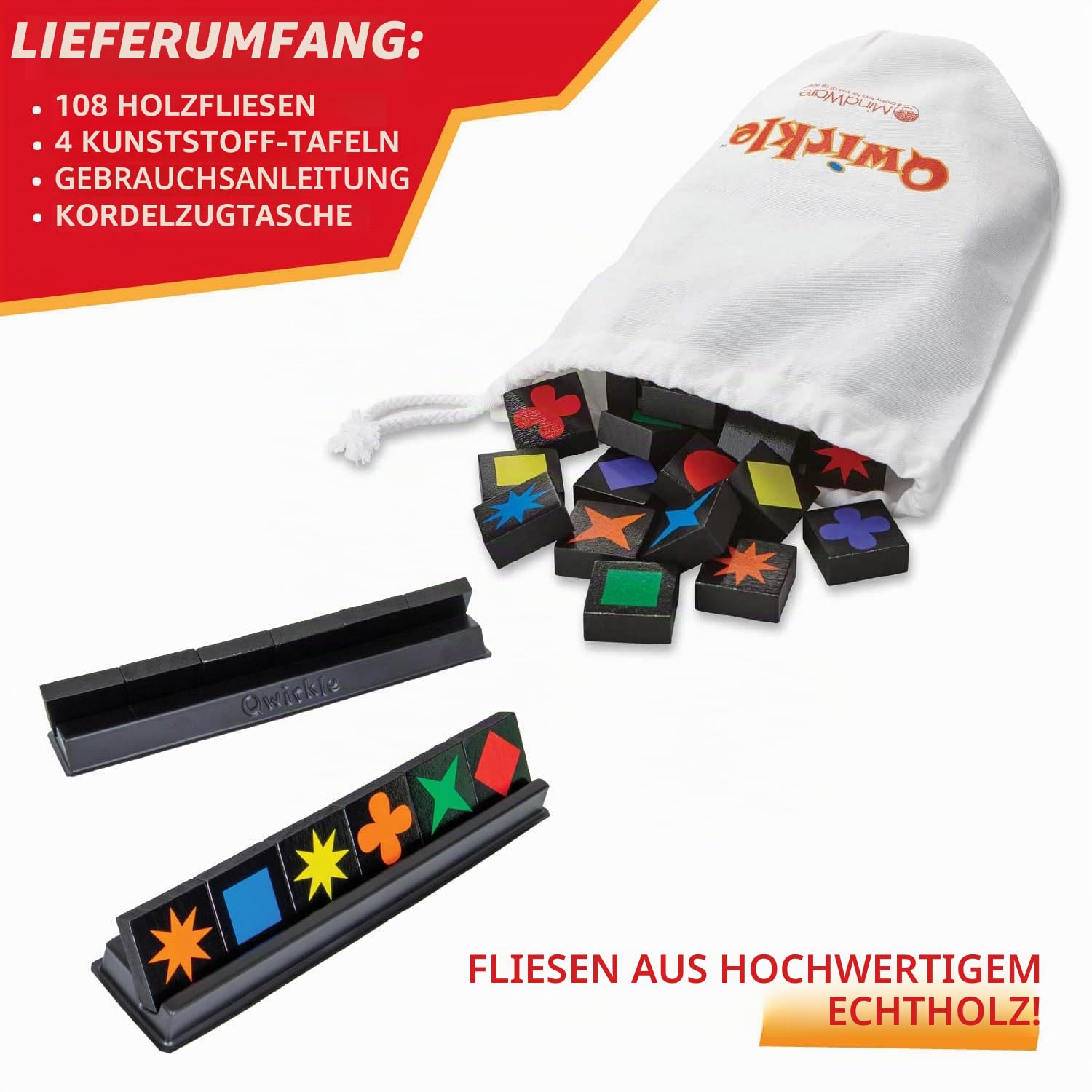 Qwirkle Brettspiel - Strategiespiel für 2-4 Spieler ab 6 Jahren - Deluxe mit Tabletts