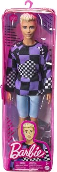 Barbie Fashionistas Ken Doll #191 with Blonde Cropped Hair Wearing Checkered Sweater, Denim Shorts & White Sneakers