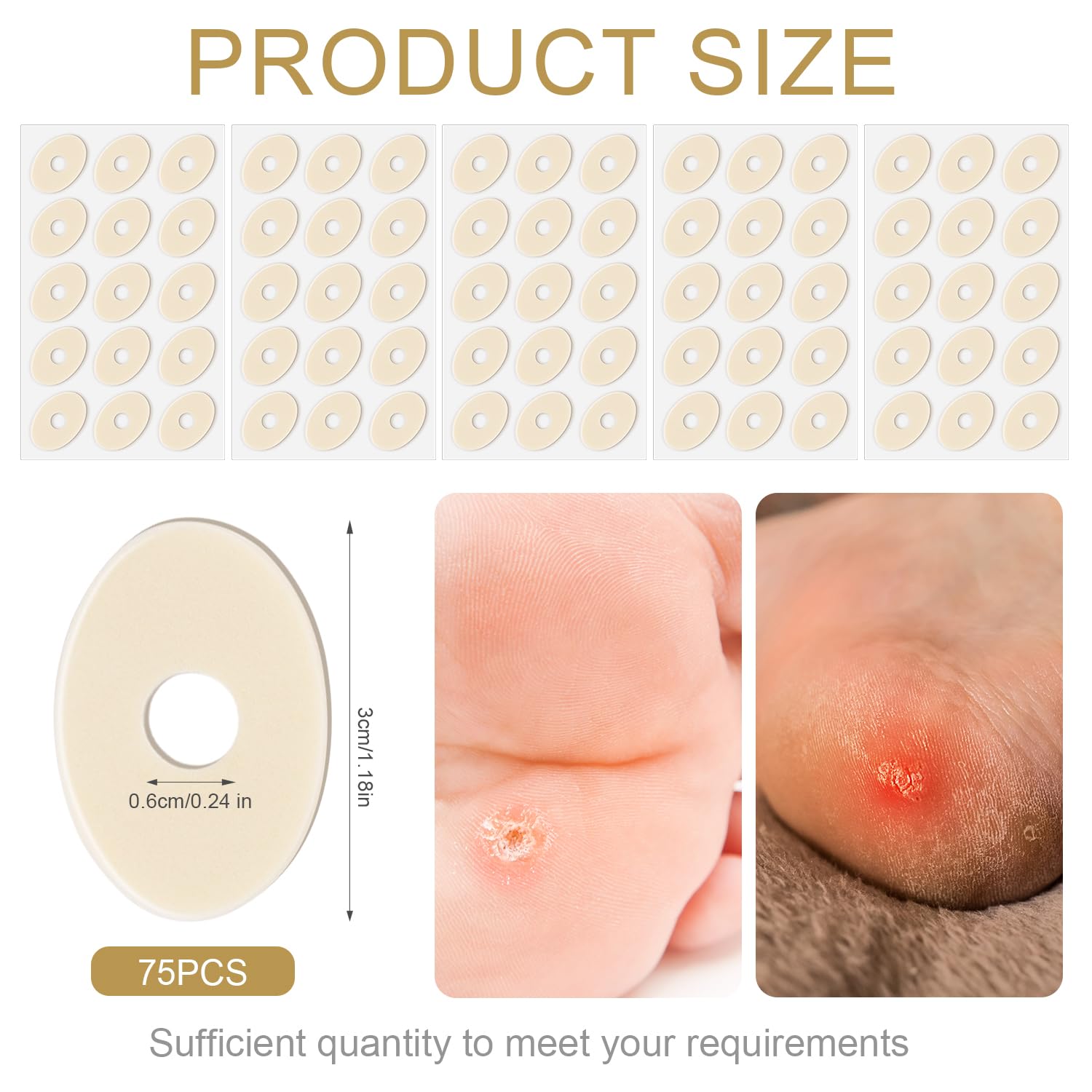 75uds Almohadillas para Callos, Cojines Callos para pies Esponja de Látex Protector de Callos Autoadhesivas Corn Pad para Hombres y Mujeres Dedos de Los Pies (Ovalado Pequeño)