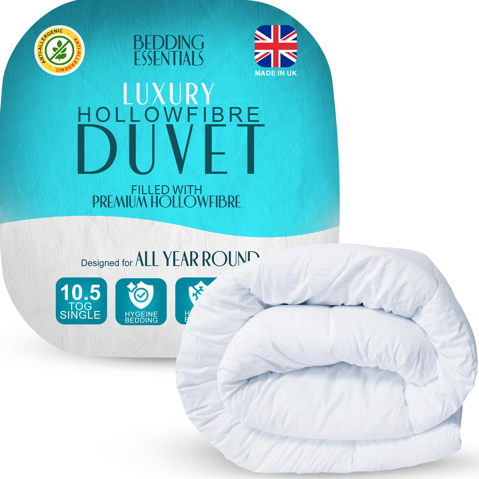 Luxury Hollowfibre Duvet Quilt | Anti Allergy All Season Tog Options | Soft Washable Duvet for Single Duvet, Double & King Size | Anti Allergy Duvets Hollowfibre Filling | Single, 10.5 Tog