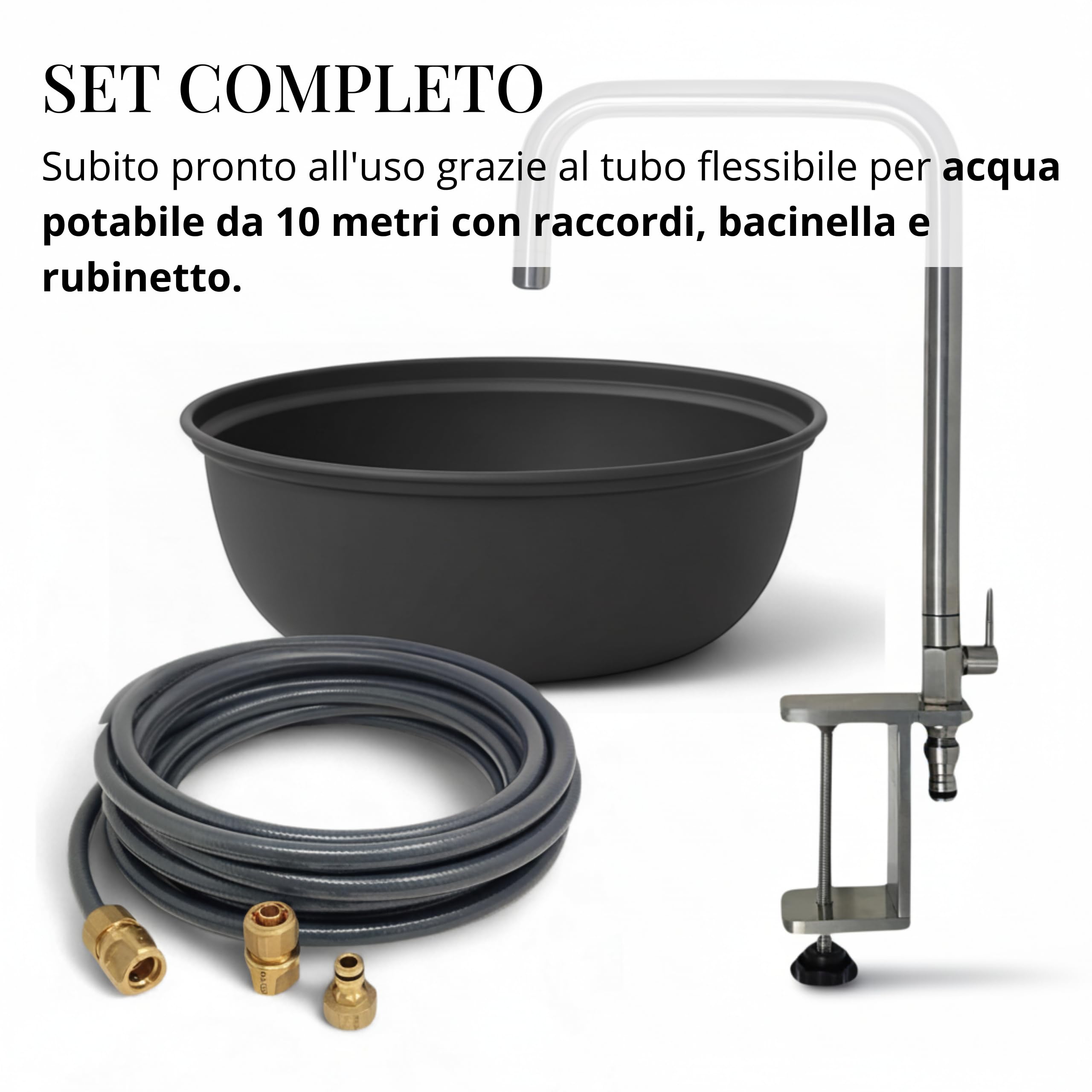 Set da cucina all'aperto Livlig, rubinetto in acciaio inox di alta qualità, tubo dell'acqua potabile e bacinella di lavaggio in metallo, lavandino mobile per giardino, campeggio e cucina all'aperto in