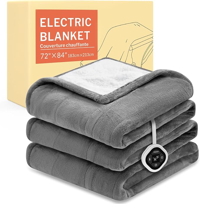 HOMLYNS LuxeHeat Heated Blanket Electric Blanket Full Size, Soft Flannel Sherpa Heating Blanket with 10 Heat Settings, 1-10 hrs Timer Auto Shut Off (72x84 inches, Taupe), Only for 120V Voltage Use