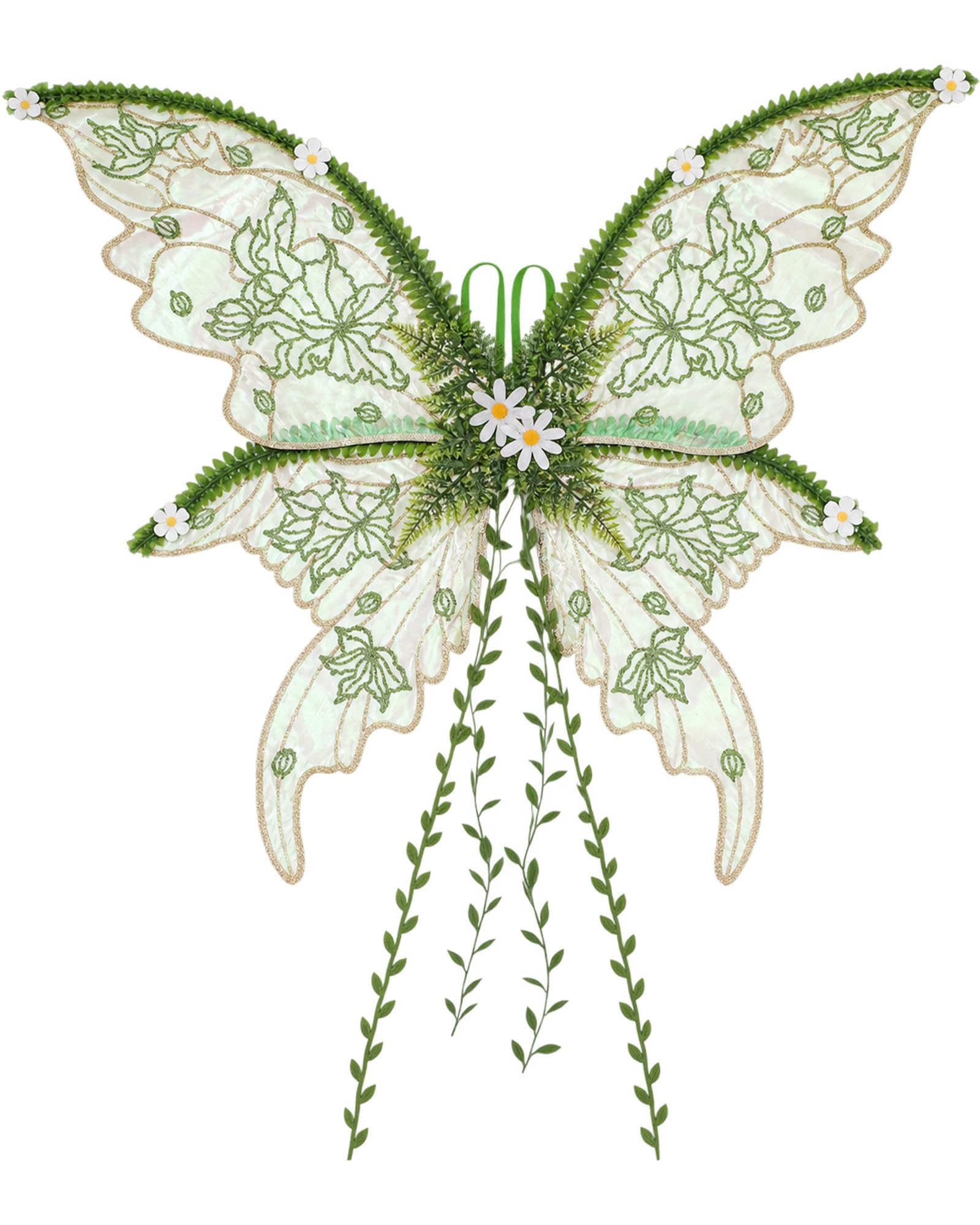 PartyforU Fairy Wings Adult Green Woodland Butterfly Costume for Halloween