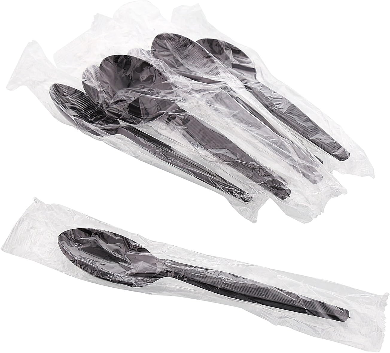 AmerCare Medium-Heavy Weight Individually Wrapped Black Polystyrene Teaspoons, Case of 1000