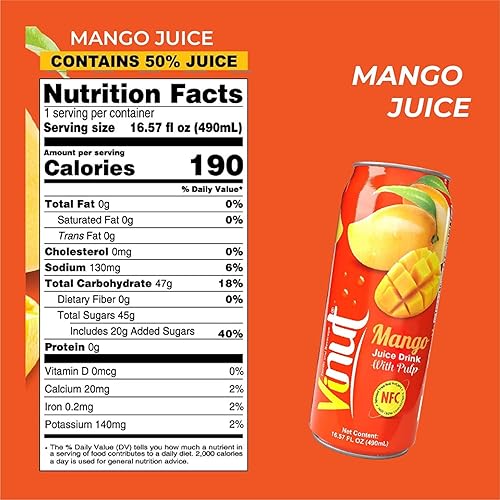 Miniatura 3 de VINUT Bebida de jugo de mango, mango recién exprimido, sin concentrado, 16.57 onzas líquidas, paquete de 6, libre de gluten, sin OMG, sin