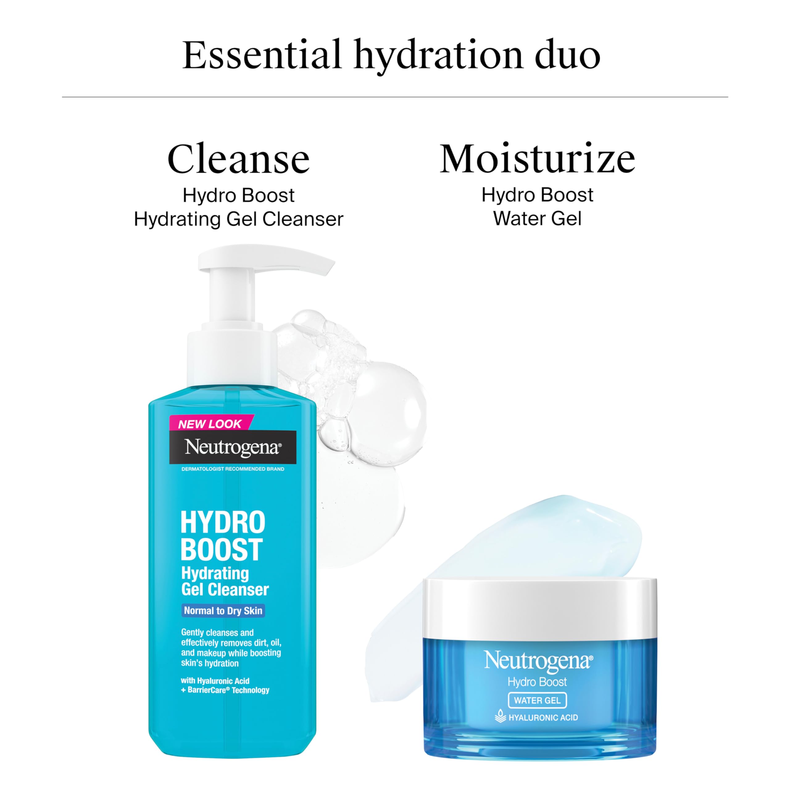 Neutrogena Hydro Boost Hydrating Face Wash & Makeup Remover, Gentle Facial Cleanser Gel with Hyaluronic Acid, Locks Moisture for Soft Supple Skin, Hypoallergenic, Oil-Free, Soap-Free, 7.8 fl oz