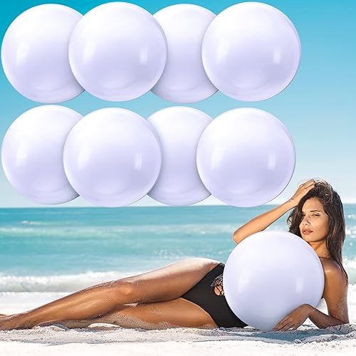 Miniatura 7 de Sinmoe 8 piezas inflables de color blanco y negro para decoración de pelotas de playa sólidas para piscina, pelota flotante para manualidades