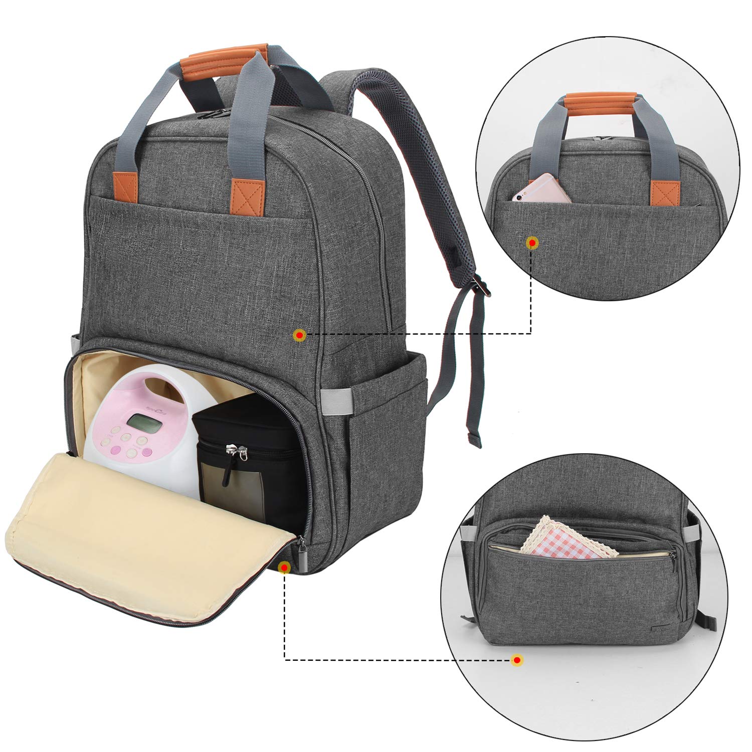LUXJA Breast Pump Backpack with Compartments for Cooler Bag and Laptop, Breast Pump Bag Suitable for Working Mothers (Fits Most Major Breast Pump), Gray