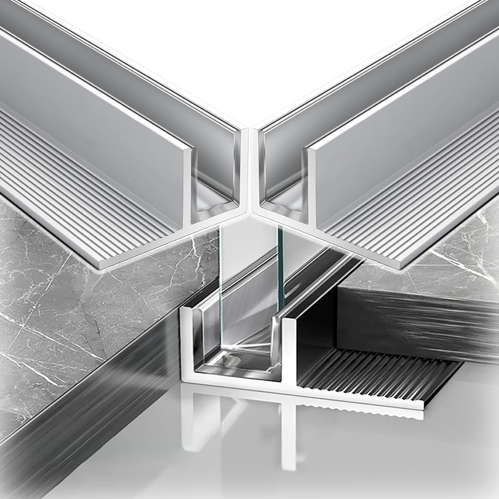 Canal en U en verre de douche anti-infiltration rail aluminium pour pose sans fuite