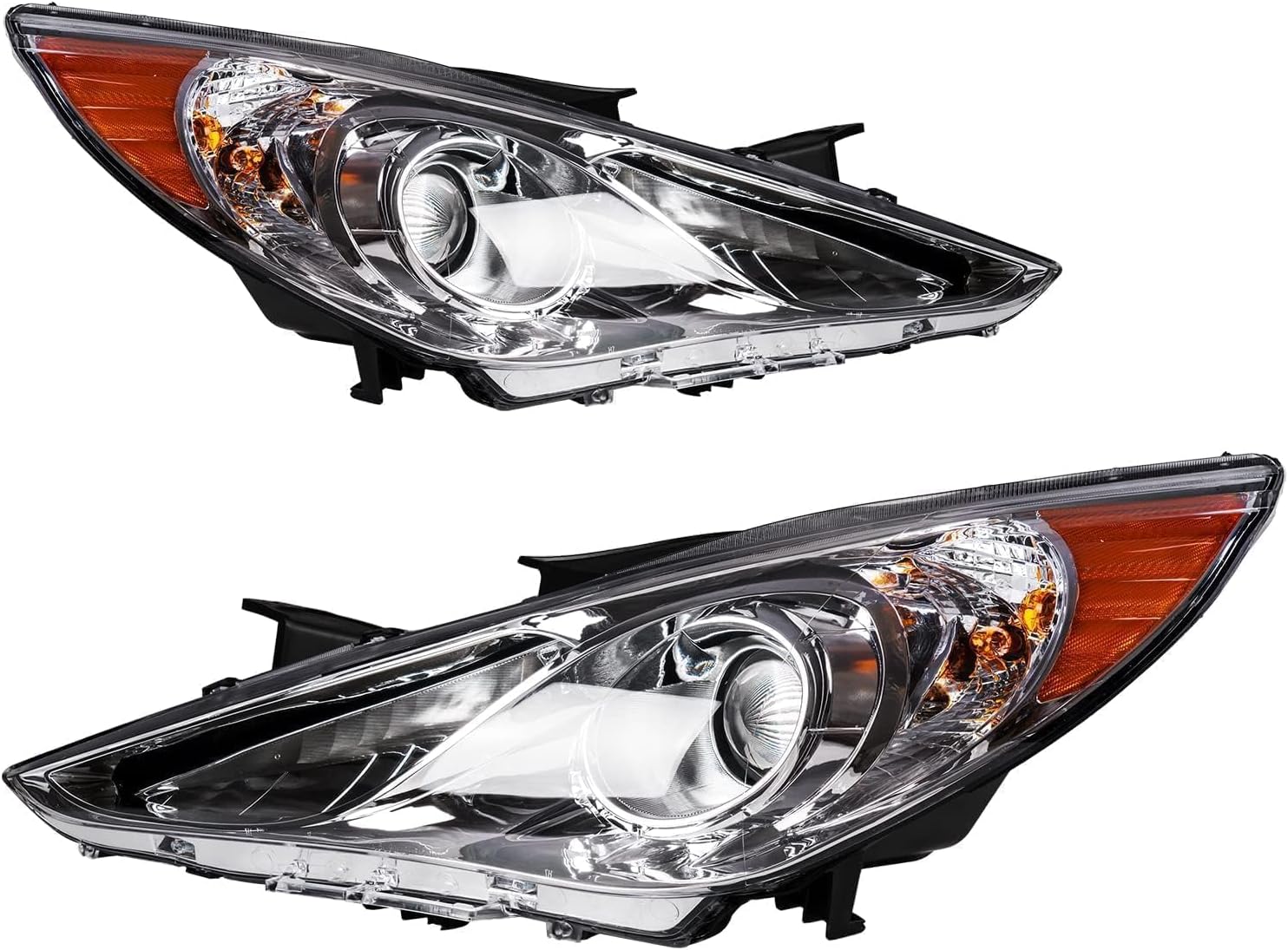 PHILTOP Headlights Compatible with Hyundai Elantra 2014 2015 2016 Halogen Headlamps Left & Right Clear Lens Black Housing Amber Reflector(Driver + Passenger Side),Without Bulb