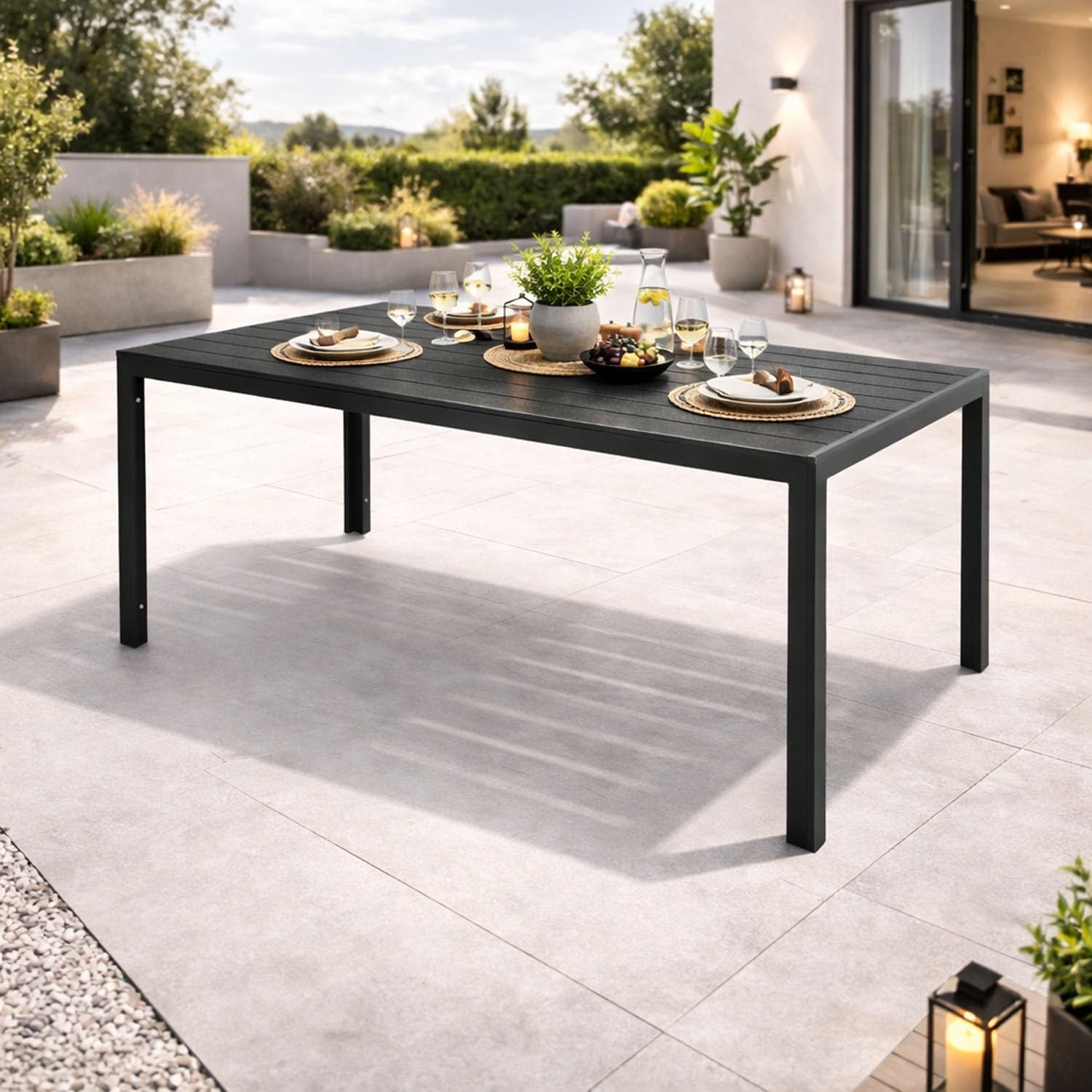 Mojawo XL Table de Jardin en Aluminium Anthracite Table de Jardin Table de Jardin Table en Bois synthétique résistant aux intempéries 180 x 90 x 74 cm