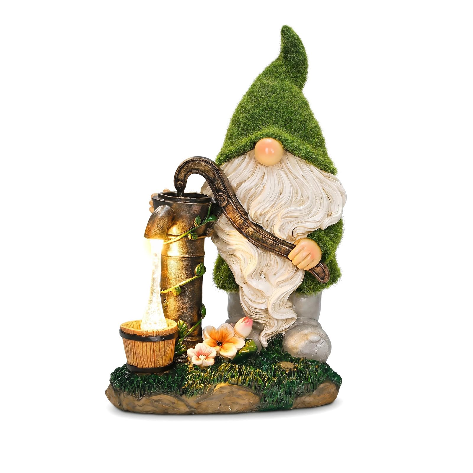 Cmtuuy Garden Gnomes Ornaments, Resin Flocked Gnome Statue with Solar Lights, Weatherproof Outdoor Sculptures for Lawn Patio Yard Decor, Garden Decorations & Gifts For Women (Style 7)