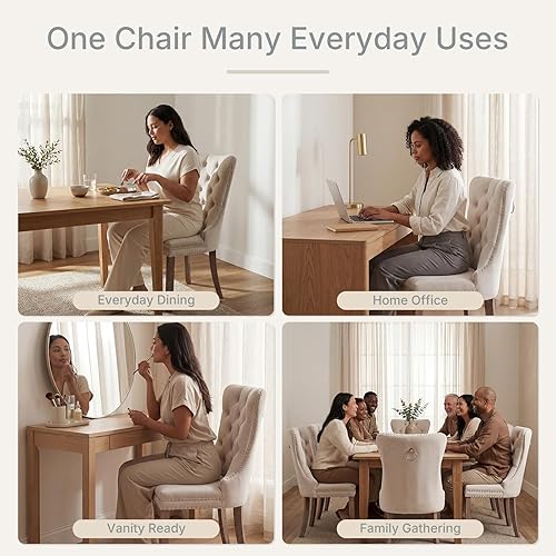 Miniatura 4 de Juego de 8 sillas de comedor de terciopelo beige, Silla tapizada de tela para cocina y comedor, sillas de comedor modernas de mediados de siglo,